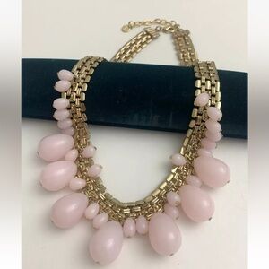 Talbots Gold Tone Choker Collar Necklace w/ Light Pink Lucite Dangle Beads